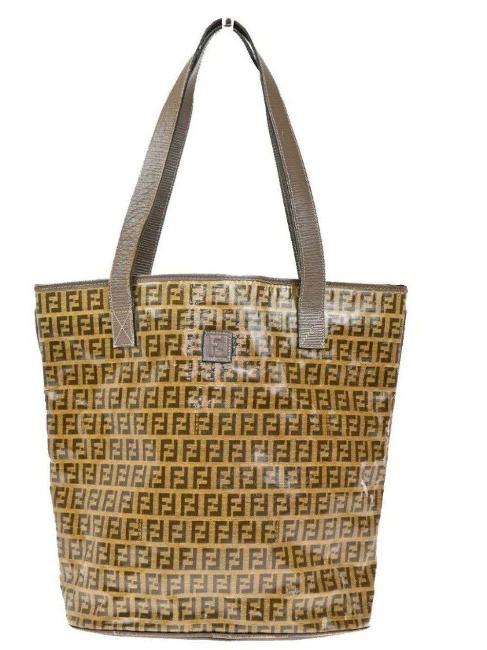 FENDI Logo Zucchino Shoulder Tote Bag Coating Canvas Leather Brown Italy 66KB488